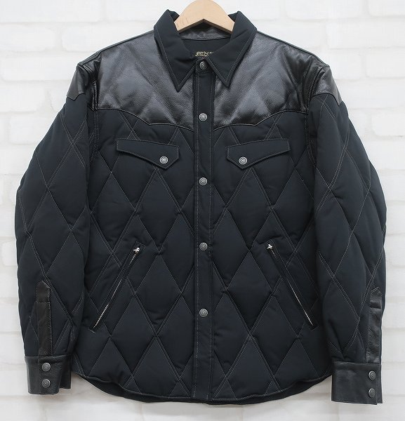 2J5981/未使用品 フラットヘッド FDJ-007 レザーヨークキルティングダウンシャツ THE FLATHEAD